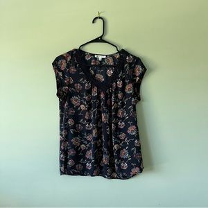 DR2 Dark Blue Floral Print Sleeveless Blouse Women's Size Small